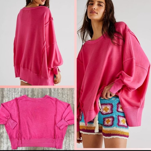 NWT FREE PEOPLE Camden Phenom Pink Sweatshirt We The Free